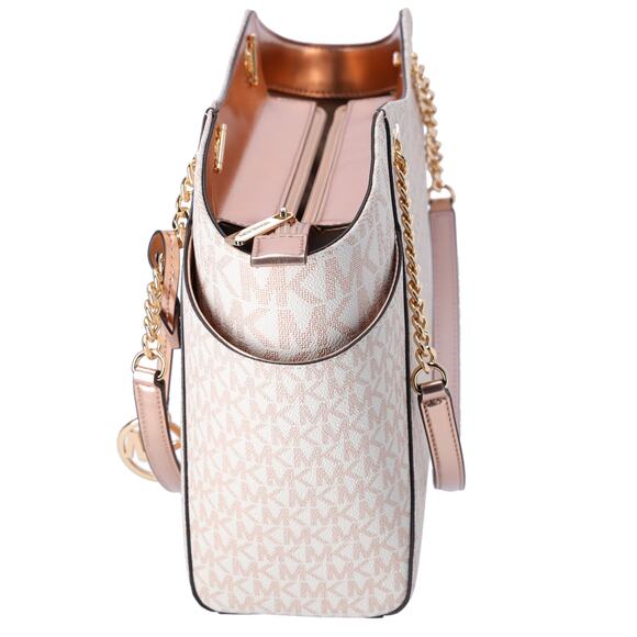 Michael Kors Jet Set Travel Large Chain Shoulder Tote Rose Gold MK Signature - Picture 2 of 5